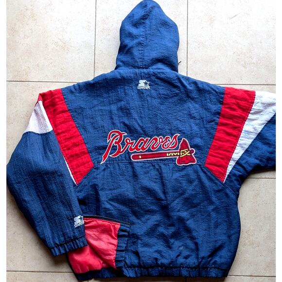 STARTER Other - Atlanta Braves 90s STARTER puffer 1/2 jacket TOMAHAWK zip M navy red MLB vintage